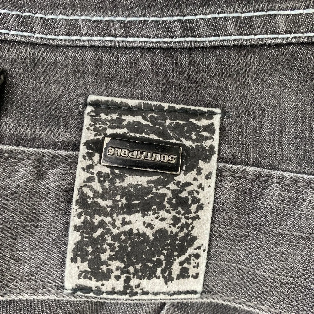 Southpole Mens Denim Jorts 36 Black Y2K Baggy Hip Hop Street Contrast Stitch - Picture 8 of 14
